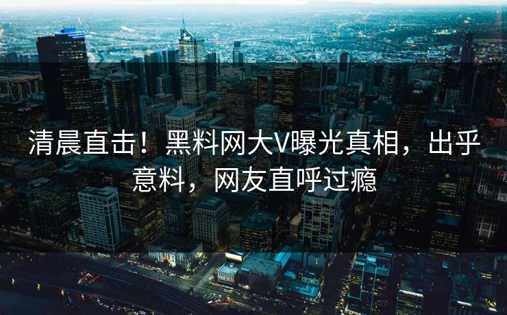 清晨直击！黑料网大V曝光真相，出乎意料，网友直呼过瘾
