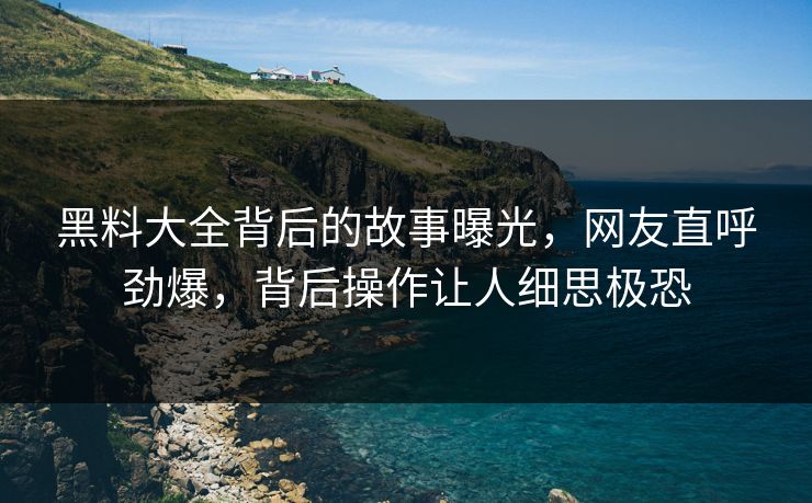 黑料大全背后的故事曝光，网友直呼劲爆，背后操作让人细思极恐