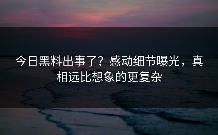 今日黑料出事了？感动细节曝光，真相远比想象的更复杂