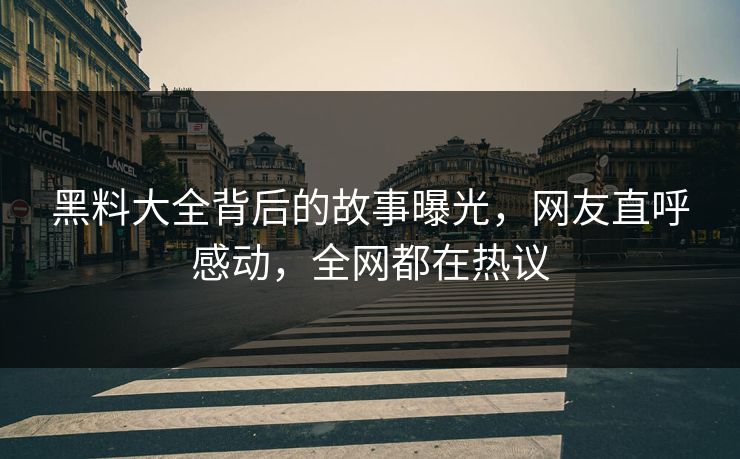 黑料大全背后的故事曝光，网友直呼感动，全网都在热议