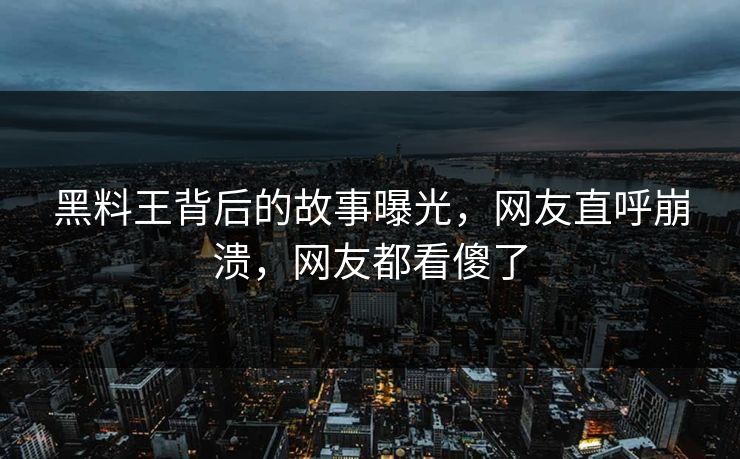 黑料王背后的故事曝光，网友直呼崩溃，网友都看傻了