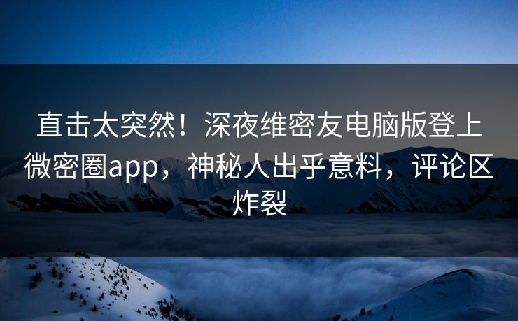 直击太突然！深夜维密友电脑版登上微密圈app，神秘人出乎意料，评论区炸裂