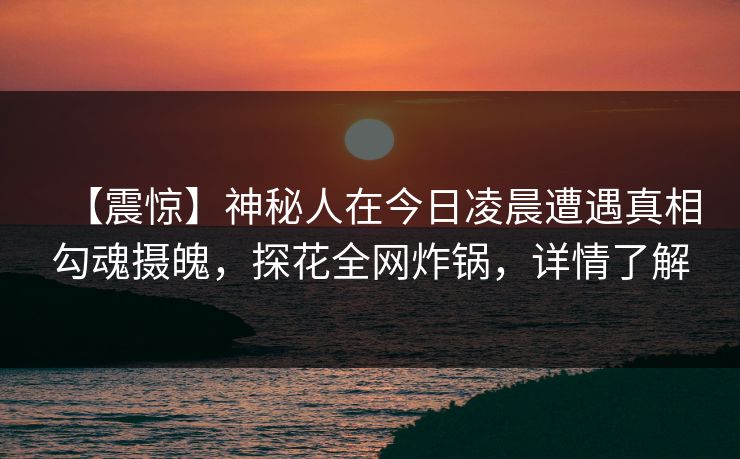 【震惊】神秘人在今日凌晨遭遇真相勾魂摄魄，探花全网炸锅，详情了解