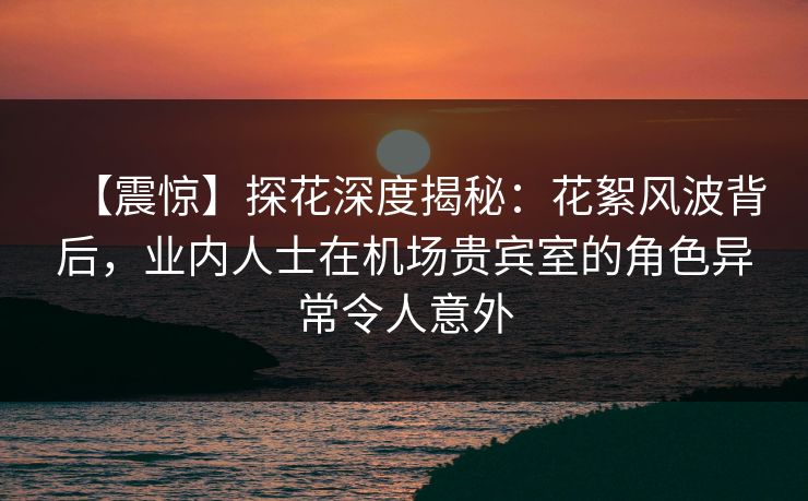 【震惊】探花深度揭秘：花絮风波背后，业内人士在机场贵宾室的角色异常令人意外