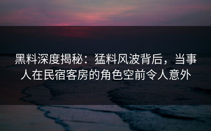 黑料深度揭秘：猛料风波背后，当事人在民宿客房的角色空前令人意外